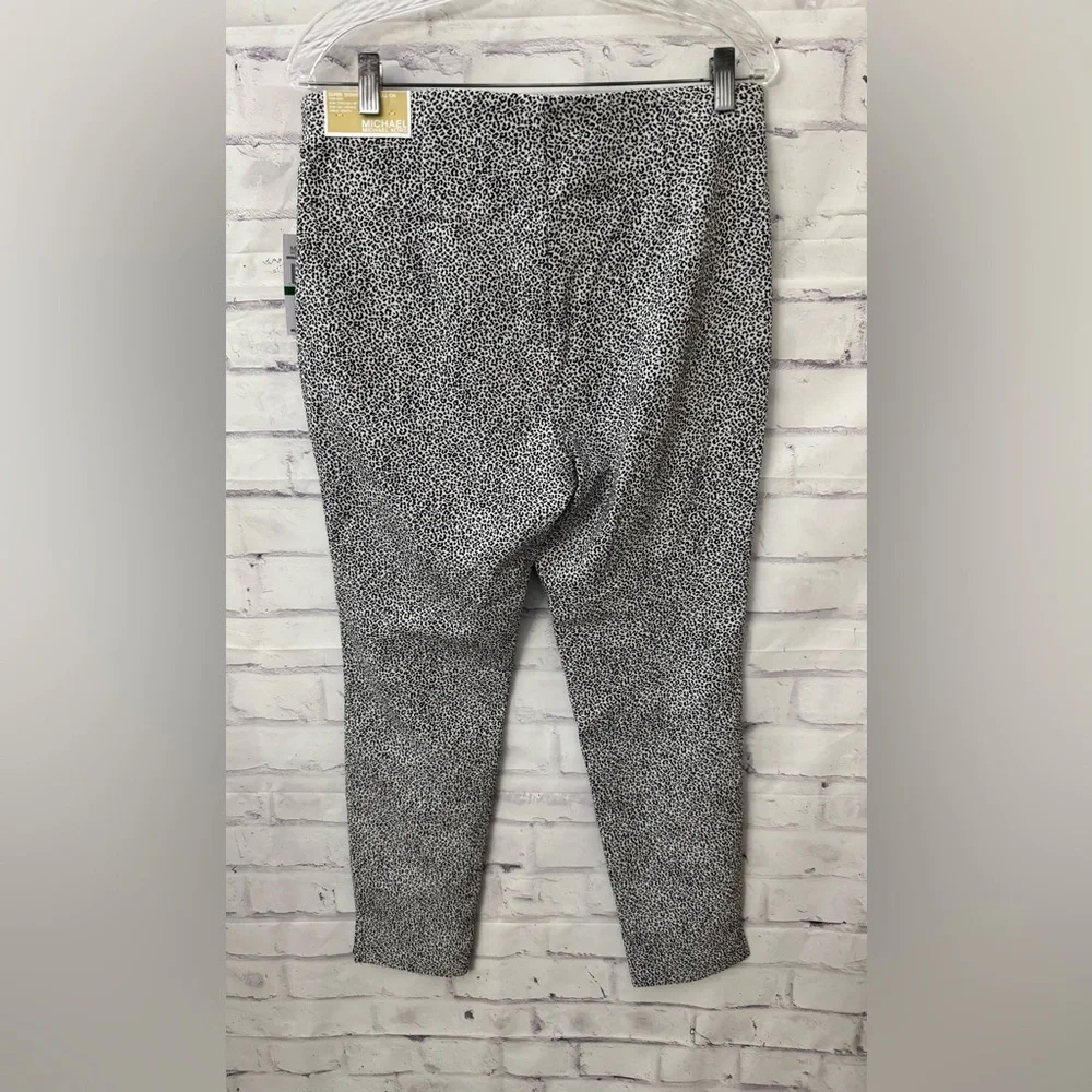 Michael‎ Kors L Super Skinny Ankle Pull On Stretch Pant Black White Animal New